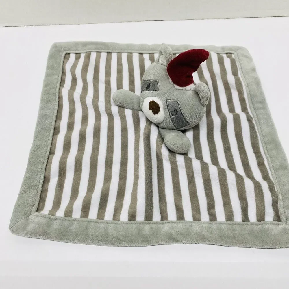 Levtex Baby Lovey Raccoon w/Santa Hat Gray White Striped Security Blanket Read